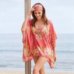 Johnny Was Nephi Pink and Yellow Floral Top Silk One Size